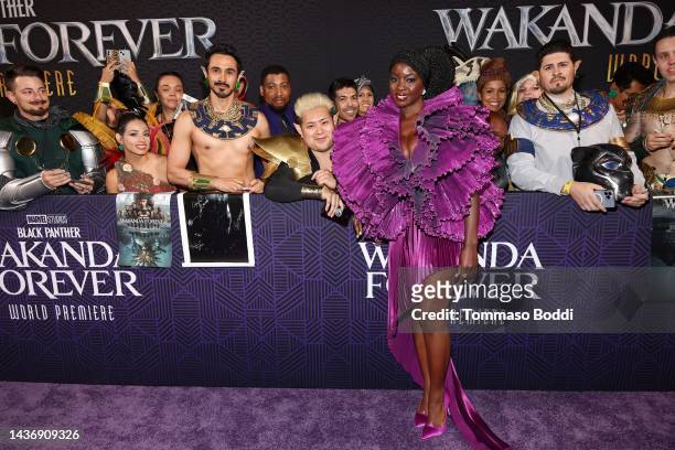 Danai Gurira attends the Black Panther: Wakanda Forever World Premiere at the El Capitan Theatre in Hollywood, California on October 26, 2022.
