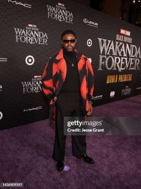 Winston Duke attends the Black Panther: Wakanda Forever World Premiere at the El Capitan Theatre in Hollywood, California on October 26, 2022.