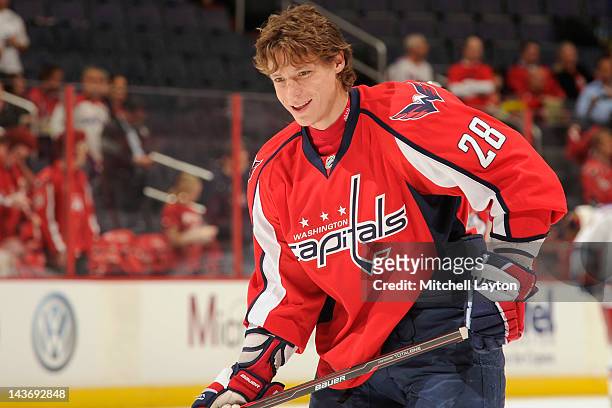 Alexander Semin of Washington Capitals skates during warmups before Game Three of the Eastern Conference Semifinals of the 2012 NHL Stanley Cup...