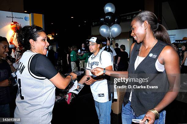 Player Sophia Young of the San Antonio Silver Stars greets fans at the stadium before the Game Two between the Utah Jazz and the San Antonio Spurs of...