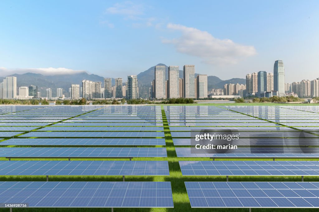 Solar panels and urban buildings