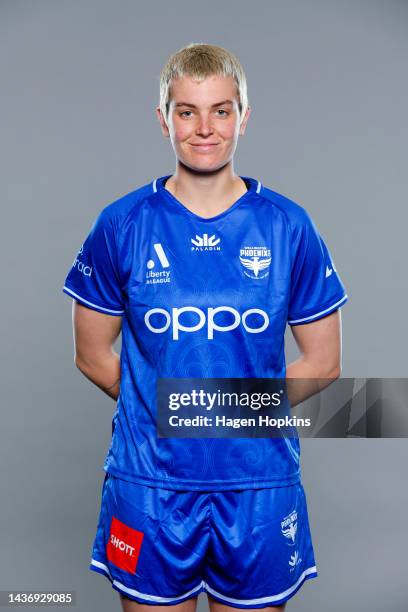 Georgia Candy poses during the Wellington Phoenix 2022-23 A-League Womens headshots session at NZCIS on October 27, 2022 in Wellington, New Zealand.