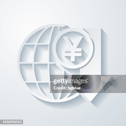 Yen rate decrease. Icon with paper cut effect on blank background Yen rate decrease. Icon with paper cut effect on blank background
