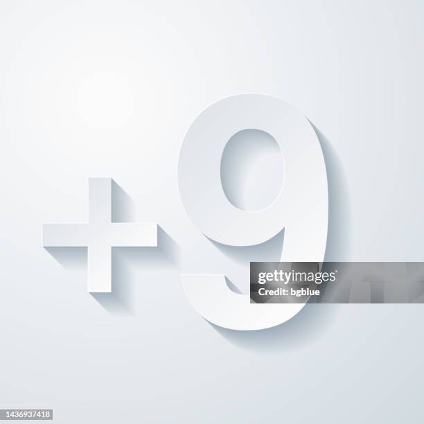+9, plus nine. icon with paper cut effect on blank background - number 9 stock illustrations