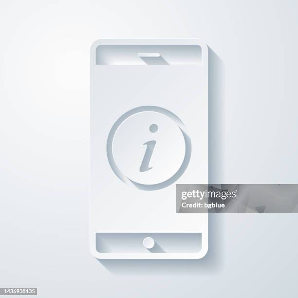 smartphone with information sign. icon with paper cut effect on blank background - touchscreen kiosk stock illustrations