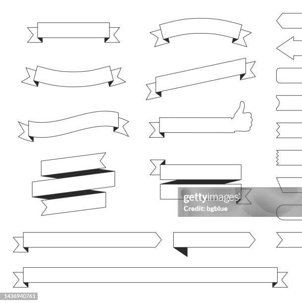 set of ribbons, banners (outline, line art) - design elements on white background - black thumbs up white background stock illustrations