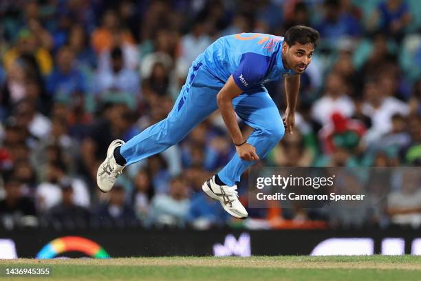 Bhuvneshwar Kumar of India bowls during the ICC Men's T20 World Cup match between India and Netherlands at Sydney Cricket Ground on October 27, 2022...