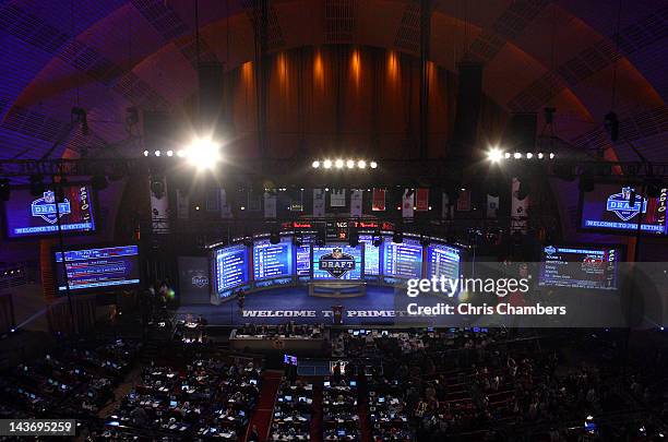 Detail of the video board and stage during the 2012 NFL Draft at Radio City Music Hall on April 26, 2012 in New York City.