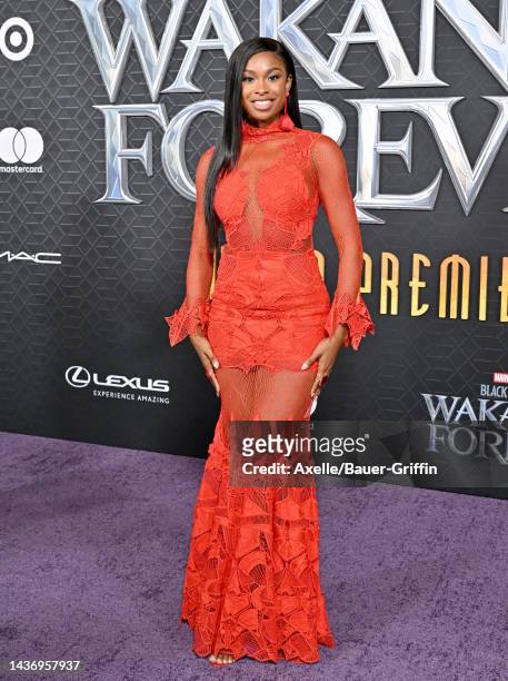 Coco Jones attends Marvel Studios' "Black Panther 2: Wakanda Forever" Premiere at Dolby Theatre on October 26, 2022 in Hollywood, California.