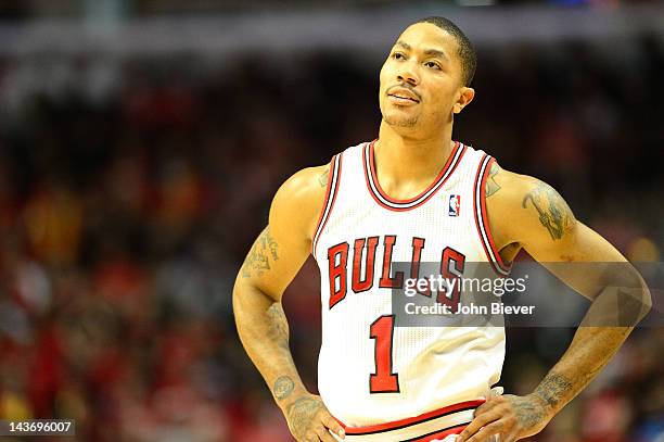 Playoffs: Closeup of Chicago Bulls Derrick Rose during game vs Philadelphia 76ers at United Center. Game 1. Chicago, IL 4/28/2012 CREDIT: John Biever