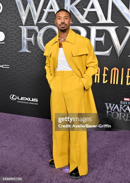 Michael B. Jordan attends Marvel Studios' "Black Panther 2: Wakanda Forever" Premiere at Dolby Theatre on October 26, 2022 in Hollywood, California.