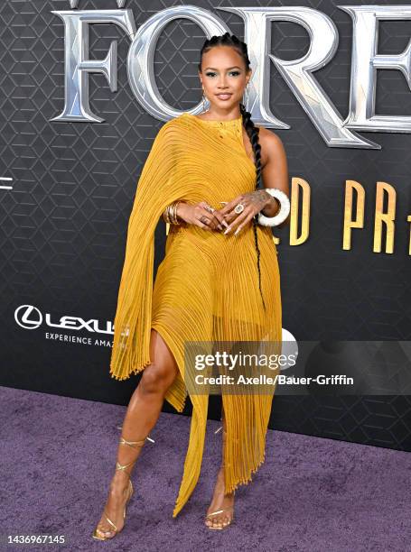 Karrueche Tran attends Marvel Studios' "Black Panther 2: Wakanda Forever" Premiere at Dolby Theatre on October 26, 2022 in Hollywood, California.