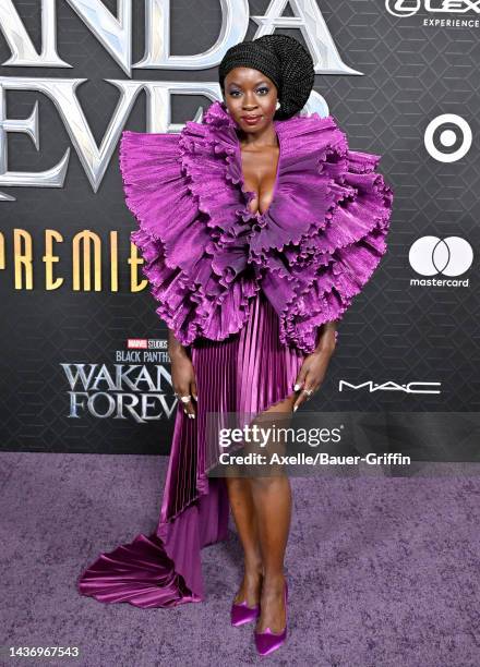 Danai Gurira attends Marvel Studios' "Black Panther 2: Wakanda Forever" Premiere at Dolby Theatre on October 26, 2022 in Hollywood, California.