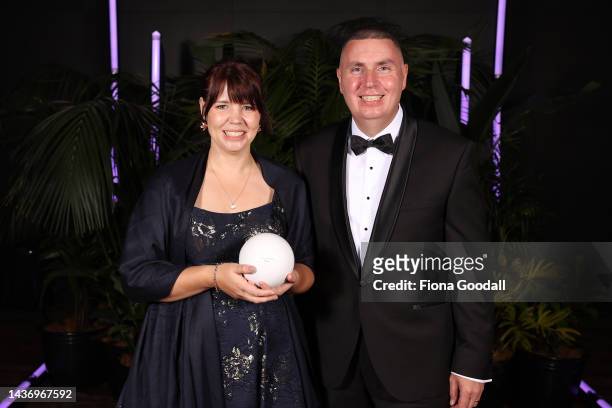 Winners of the Excellence in Sustainability award, Brianna West and Tristan Roberts of Ethique pose for a photograph during the New Zealand...