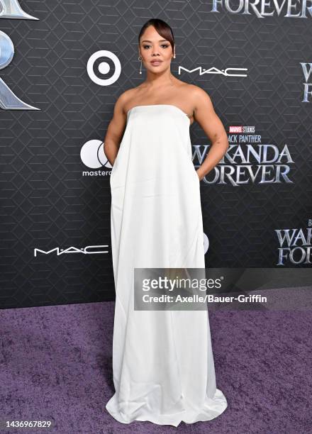 Tessa Thompson attends Marvel Studios' "Black Panther 2: Wakanda Forever" Premiere at Dolby Theatre on October 26, 2022 in Hollywood, California.