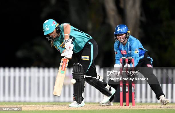 Amelia Kerr of the Heat plays a shot during the Women's Big Bash League match between the Brisbane heat and the Adelaide Strikers at Allan Border...