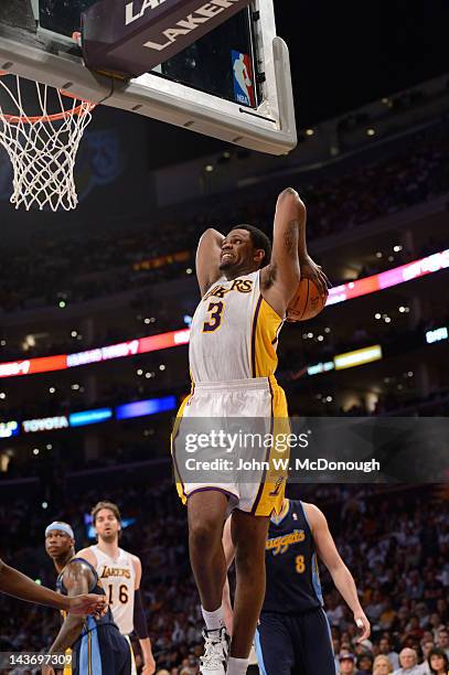 Playoffs: Los Angeles Lakers Devin Ebanks in action, dunk during game vs Denver Nuggets at Staples Center. Game 1. Los Angeles, CA 4/29/2012 CREDIT:...