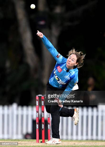 Amanda-Jade Wellington of the Strikers bowls during the Women's Big Bash League match between the Brisbane heat and the Adelaide Strikers at Allan...