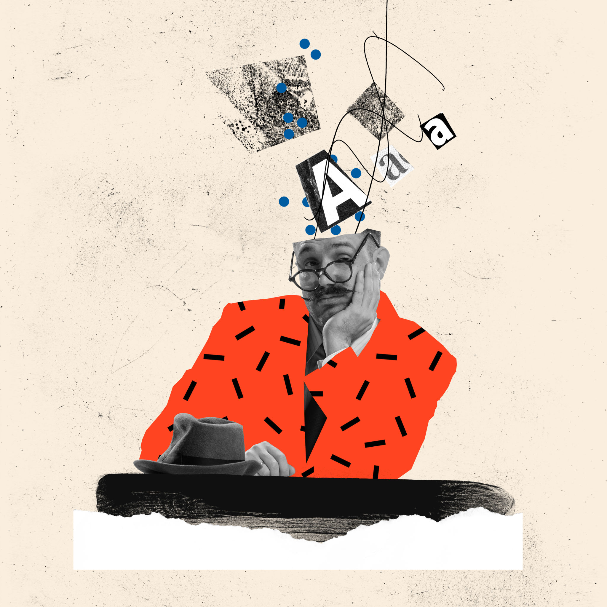 Brain wash. Young man in image of zombie with little drawn letter in his head isolated over abstract background. Mind control. Surreal contemporary art collage. Concept of fake news, propaganda Brain wash. Young man in image of zombie with little drawn letter in his head isolated over abstract background. Mind control. Surreal contemporary art collage. Concept of fake news, propaganda