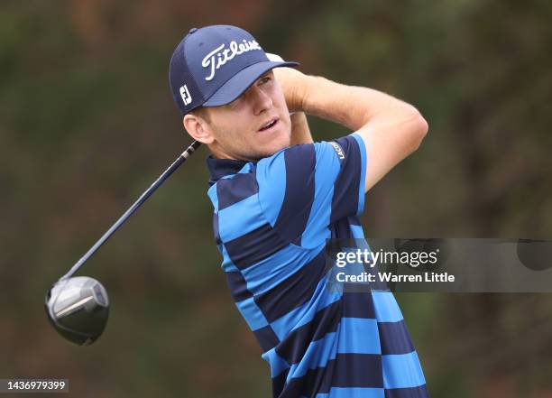 Yannik Paul ofg Germany plays his tee shot on the second hole during Day One of the Portugal Masters at Dom Pedro Victoria Golf Course on October 27,...