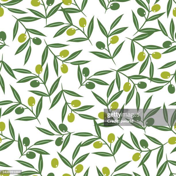 stockillustraties, clipart, cartoons en iconen met olive seamless pattern . - olijfboom