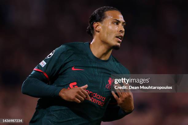 Virgil van Dijk of Liverpool in action during the UEFA Champions League group A match between AFC Ajax and Liverpool FC at Johan Cruyff Arena on...