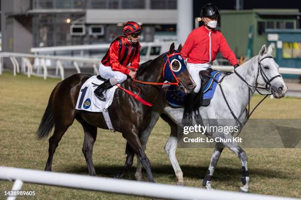 Jockey Zac Purton riding Kings Shield wins the Race 4 Kwok Shui Handicap at Sha Tin Racecourse on October 26, 2022 in Hong Kong.
