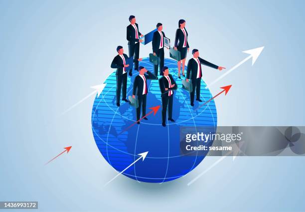 global business and communication, global business marketing, global business teams and projects in global marketing and development, international investment growth or companies in the world of business competition, business te - global solutions stock illustrations