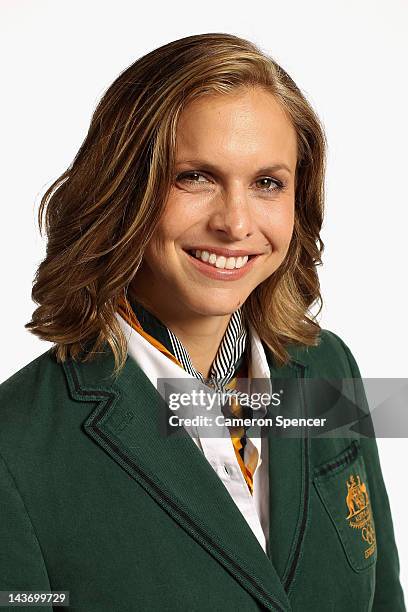 Australian swimmer Libby Trickett poses during a portrait session with members of the the Australian 2012 Olympic Games squad at Quay restaurant on...