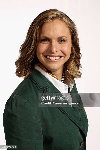 Australian swimmer Libby Trickett poses during a portrait session with members of the the Australian 2012 Olympic Games squad at Quay restaurant on...
