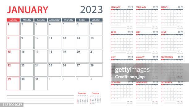 calendar planner 2023 - vector template. week starts on sunday - calendar week stock illustrations