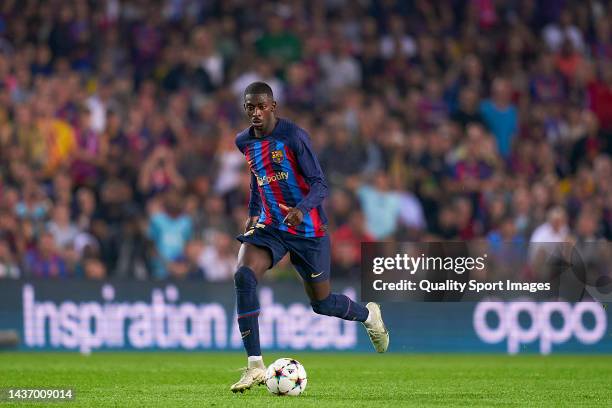 Ousmane Dembele of FC Barcelona with the ball during the UEFA Champions League group C match between FC Barcelona and FC Bayern München at Spotify...