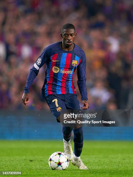 Ousmane Dembele of FC Barcelona with the ball during the UEFA Champions League group C match between FC Barcelona and FC Bayern München at Spotify...