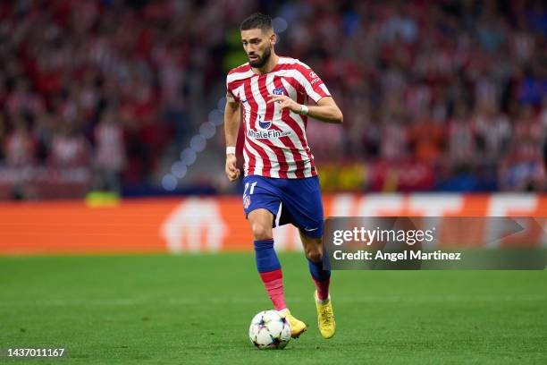 Yannick Carrasco of Atletico de Madrid in action during the UEFA Champions League group B match between Atletico Madrid and Bayer 04 Leverkusen at...