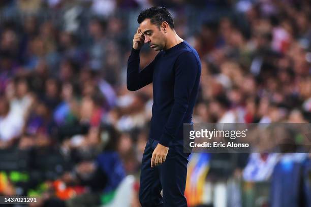 Xavi Hernandez, head coach of FC Barcelona looks dejected during the UEFA Champions League group C match between FC Barcelona and FC Bayern München...