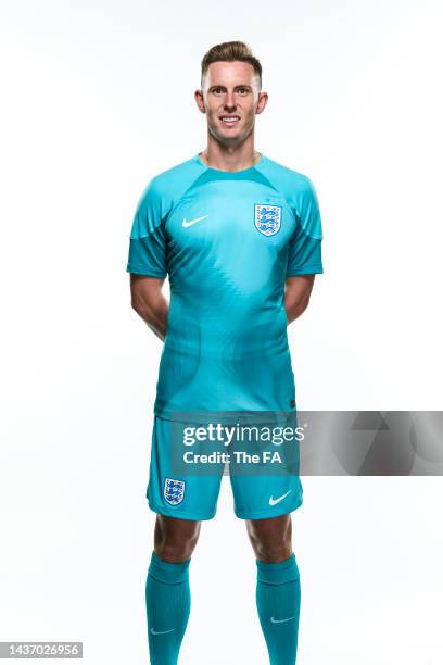 Dean Henderson poses during the England New Kit Launch at St George's Park on September 20, 2022 in Burton upon Trent, England.
