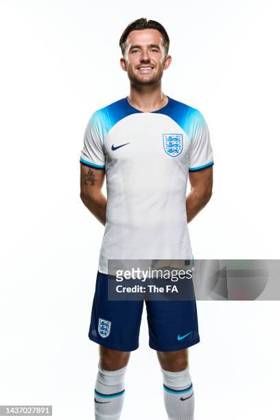 Ben Chilwell poses during the England New Kit Launch at St George's Park on September 20, 2022 in Burton upon Trent, England.
