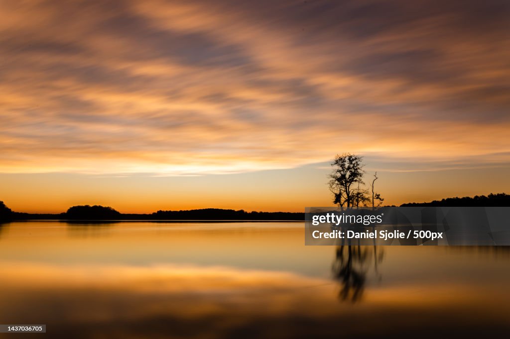 Scenic view of lake against sky during sunset