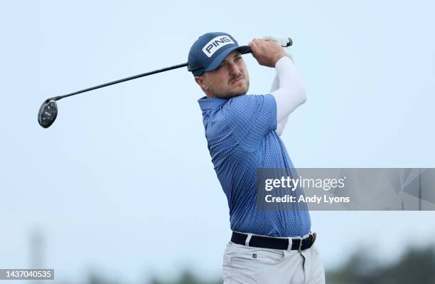 Austin Cook of the United States plays his shot from the tenth tee during the first round of the Butterfield Bermuda Championship at Port Royal Golf...