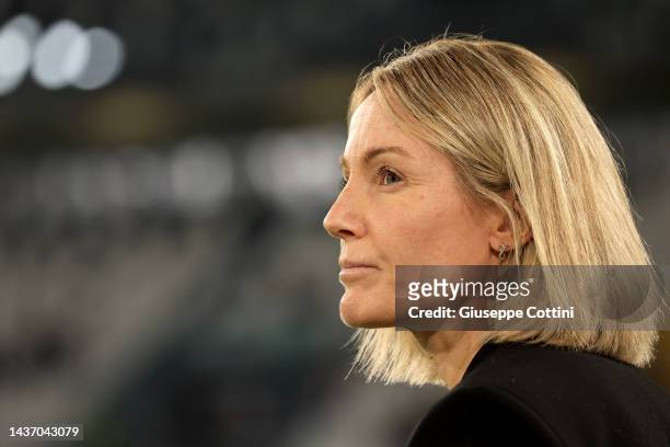 Sonia Bompastor Head coach of Olympique Lyonnais looks on during the UEFA Women's Champions League group C match between Juventus and Olympique...