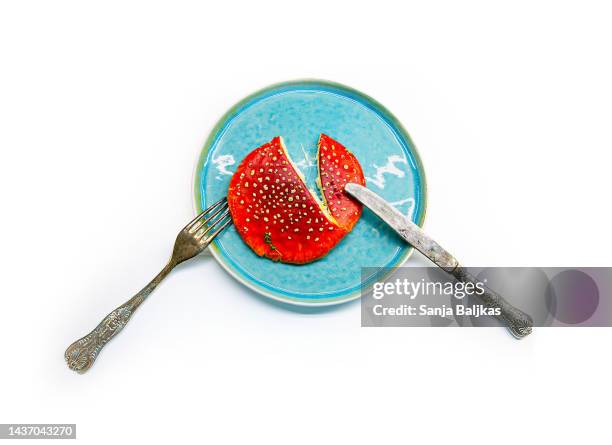 magic mushroom on a plate - food poisoning stock pictures, royalty-free photos & images