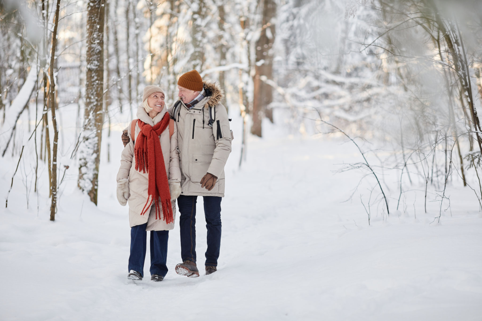 senior walking winter