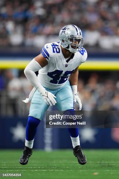 Anthony Barr of the Dallas Cowboys defends against the Detroit Lions at AT&T Stadium on October 23, 2022 in Arlington, Texas.