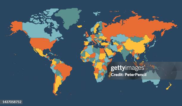 ilustraciones, imágenes clip art, dibujos animados e iconos de stock de mapa del mundo geométrico abstracto estilizado. aislado sobre fondo oscuro. ilustración de stock vectorial - mundial