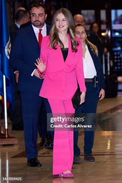 Crown Princess Leonor of Spain attends a concert ahead of the "Princesa De Asturias" Awards 2022 at the Prince Felipe Auditorium on October 27, 2022...