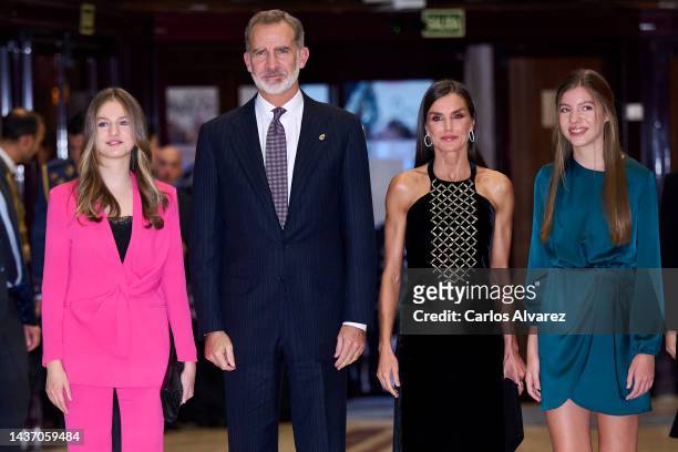 King Felipe VI of Spain, Queen Letizia of Spain, Crown Princess Leonor of Spain and Princess Sofia of Spain attend a concert ahead of the "Princesa...