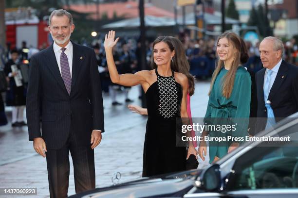 The King and Queen of Spain, the Princess of Asturias and Infanta Sofia arrive at the "Principe Felipe" Auditorium and Conference Center in Oviedo to...