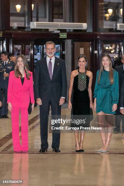 Princess of Asturias, Leonor of Bourbon; King Felipe VI; Queen Letizia; Infanta Doña Sofia, on their arrival at the 30th Princess of Asturias Awards...