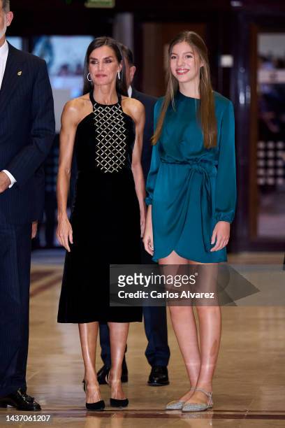 Queen Letizia of Spain and Princess Sofia of Spain attend a concert ahead of the "Princesa De Asturias" Awards 2022 at the Prince Felipe Auditorium...