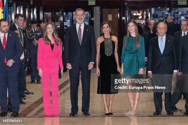Princess of Asturias, Leonor of Bourbon; King Felipe VI; Queen Letizia; Infanta Doña Sofia, on their arrival at the 30th Princess of Asturias Awards...